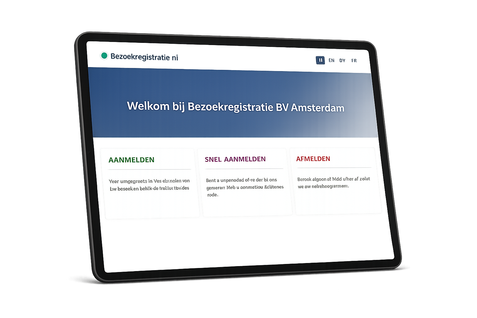 Bezoekregistratie.nl - aanmeldscherm op tablet